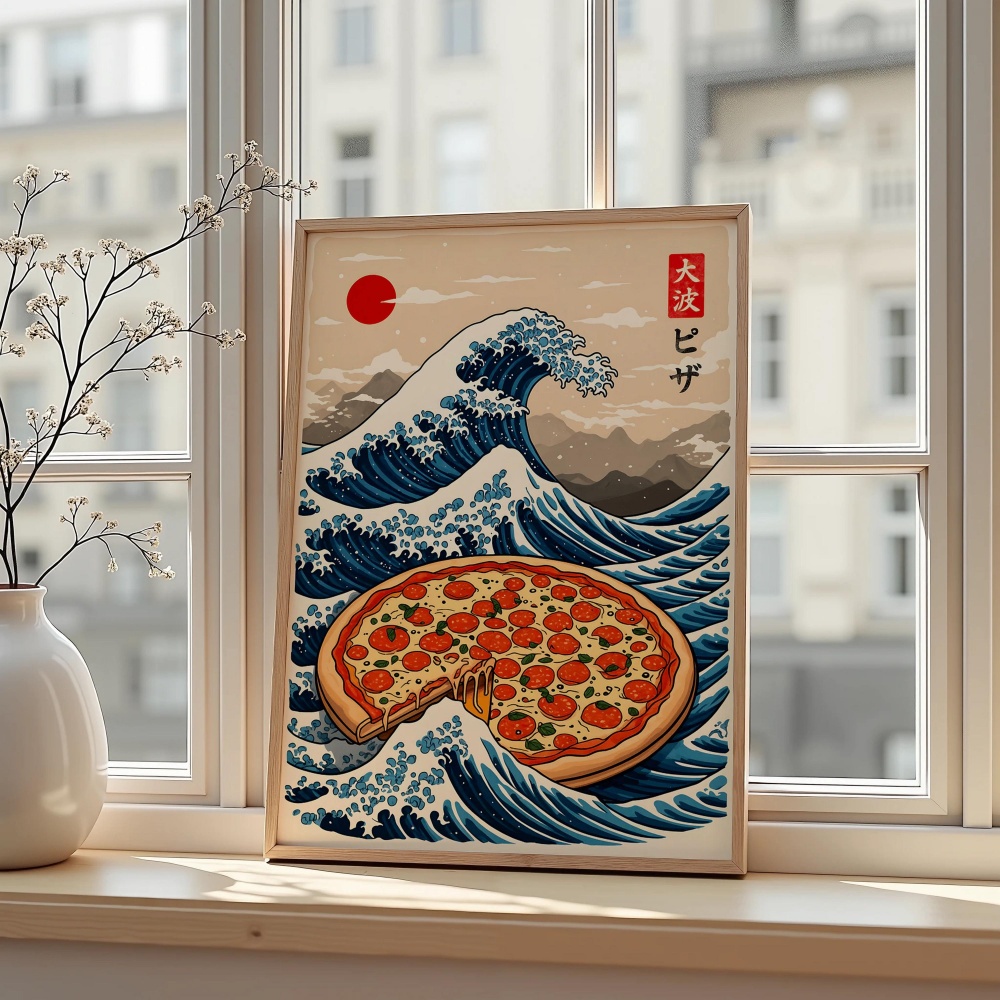 Japanese Pizza Wave Art Print  - Japanese Lifestyle Food reseña y precio