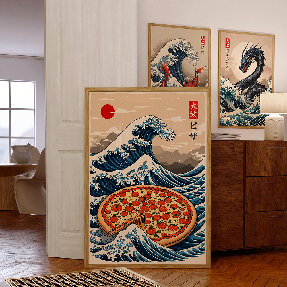 Japanese Pizza Wave Art Print  - Japanese Lifestyle Food reseña y precio