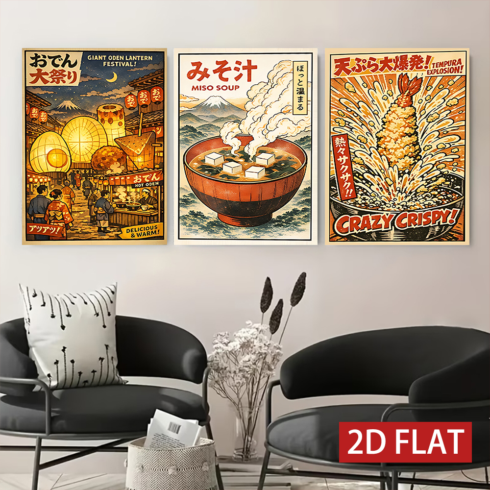 3 Counts Wooden Framed Canvas  - Japanese Lifestyle Food reseña y precio