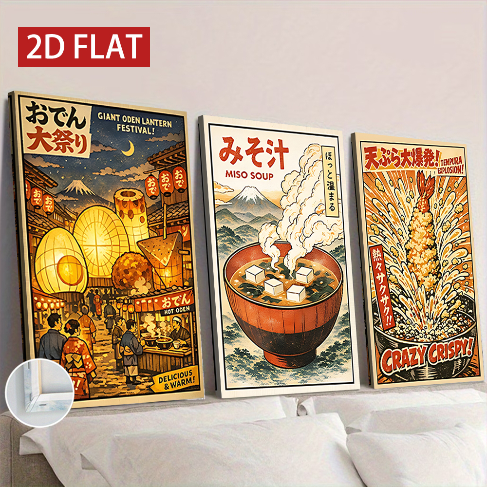 3 Counts Wooden Framed Canvas  - Japanese Lifestyle Food reseña y precio
